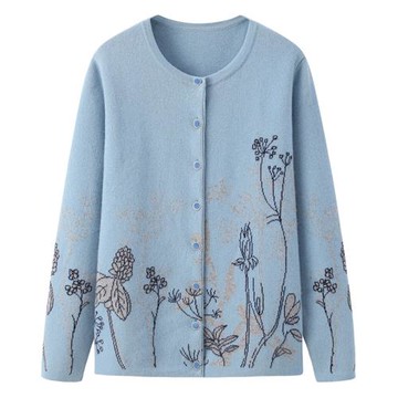 中老年媽媽100純羊絨衫女開衫加厚保暖寬松大碼外穿毛衣外套E3327