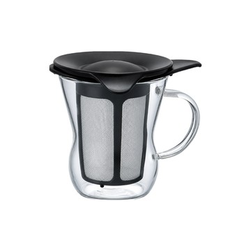 HARIO _V60免濾紙多用途玻璃沖泡杯-附濾網-200ml-黑色