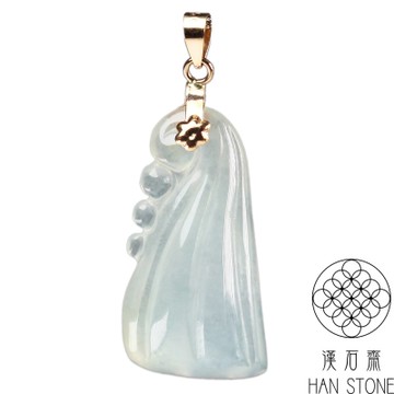 【漢石齋】天然翡翠A貨 福瓜玉佩18K金墜頭吊墜 冰種(10*21*6mm)