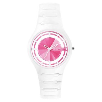 RELAX TIME RT57 優雅鏤空陶瓷腕錶-桃紅x白/37mm RT-57-3