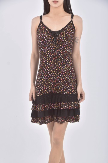 (S) kookai吊帶碎花層次黑色洋裝