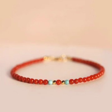 天然南紅手鏈搭配碧璽水晶  幸運手環/本命年 極細款柿子紅手串