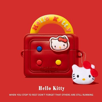 紅色卡通 Kitty手提包 適用於 AirPods 4 保護殼 Pro2 保護套 AirPods 1 2 3 全包耳機殼