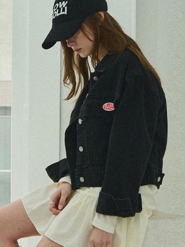 Washing Cropped Denim Jacket [Black]