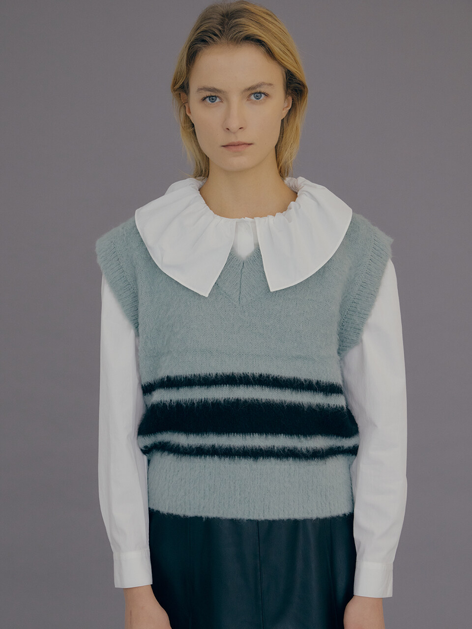 MOONSUN Mohair Blend Stripe Knit Vest_Dusty Mint