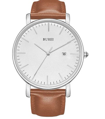 [3美國直購] 手錶 BUREI Men's Fashion Minimalist Wrist Watch Analog Date with Leather Strap
