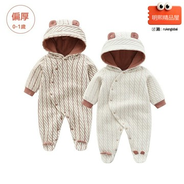 【加厚保暖】嬰兒連體衣 寶寶爬服 新生兒衣服 哈衣 連體衣 秋冬裝 純棉A類 包腳連帽 長袖哈衣 0-12個月 四季可穿