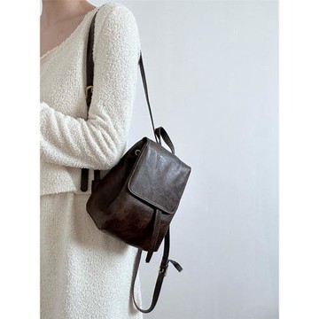 小紅書同款小巧復古棕色雙肩包女2025春夏新款簡約文藝百搭單肩包