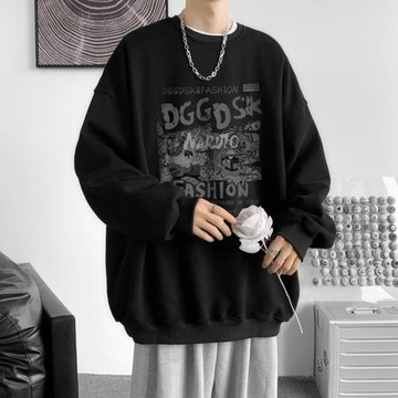 500G重磅加絨衛衣男生春季落肩款圓領打底衫寬松情侶休閑外套潮流