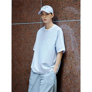 PSO Brand男裝女裝速干可愛小狗撞色條紋粉色短袖情侶裝上衣女夏
