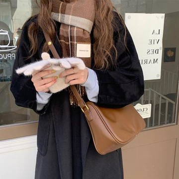 Bag復古法國質感軟皮ins斜挎包
