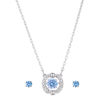 SWAROVSKI 施華洛世奇 SPARKLING DANCE ROUND 藍水晶套組(項鍊+針式耳環)