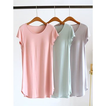 新款莫代爾睡裙女夏薄款帶胸墊罩杯短袖涼感睡衣顯瘦家居裙服韓版