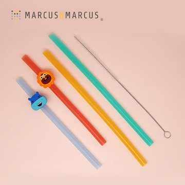【加拿大Marcus】親子矽膠吸管套組（2長2短）附吸管套和不鏽鋼刷