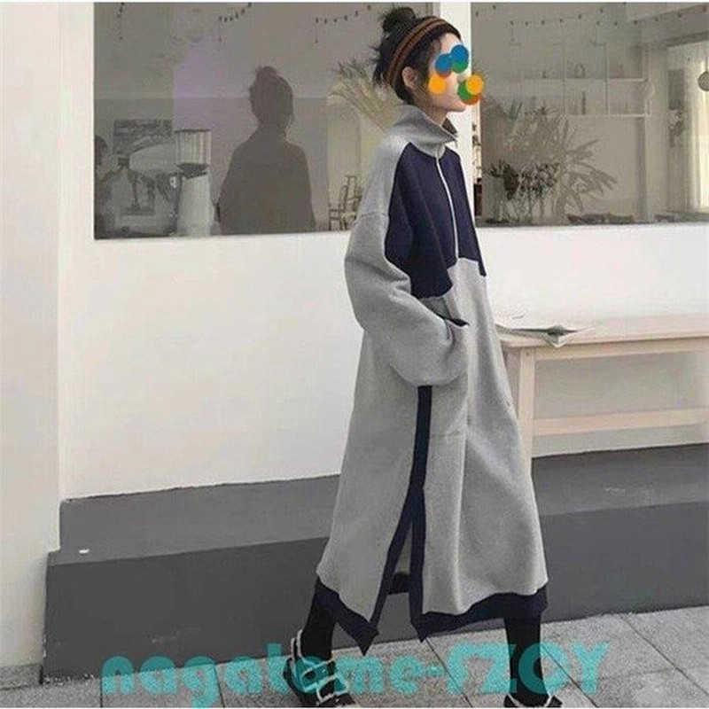 パーカーワンピース ロングワンピース パーカー ワンピース レディース 裏起毛 長袖 配色 ロング丈 ワンピ ゆったり スウェット 秋物 秋 冬 立襟 厚手 通販 Lineポイント最大0 5 Get Lineショッピング