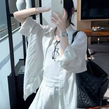 【台灣出貨】Glove 襯衫 白色 法式 棉感 防曬 襯衣 休閒 上衣 慵懶 薄款 寬鬆 夏季 超仙 外套 開衫 shi