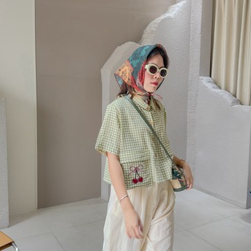 Over Cropped 襯衫 CHERRY 櫻桃 : Green 綠色的
