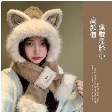 免運🔥冬天騎車保暖加厚帽子圍巾一體女款毛絨帽可愛護耳雷鋒冬帽兩件套 加厚 毛線帽 針織帽 冷帽 毛帽 漁夫帽 保暖帽