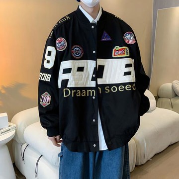 美式復古機車服外套秋冬bf潮牌寬松情侶棒球服高街設計感刺繡夾克