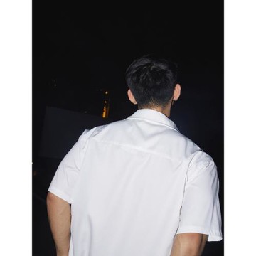 PAPASLILMONSTER美式手繪涂鴉白色短袖襯衫男學院風設計感襯衣