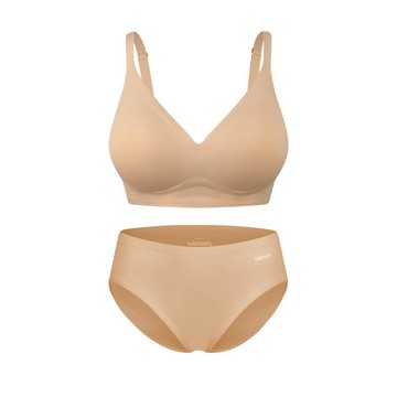 韓國 Verish Cool-Fit 集中輕量豐胸無鋼圈內衣＋無痕三角內褲套組 米色BEIGE