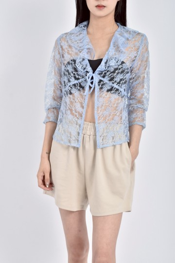 (M) zelda蕾絲透膚藍色長袖上衣