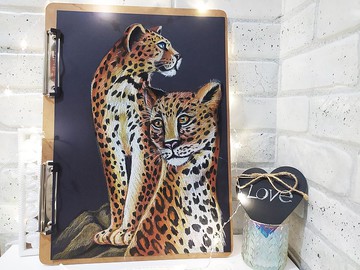 一對豹子肖像油畫油畫原作動物原畫