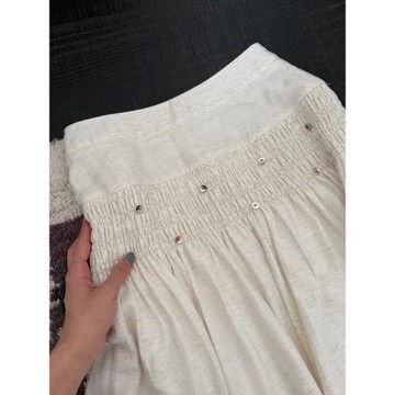 超愛！白水茉莉天絲麻/我在外面有貓 打攬貝殼扣長款半身長裙春夏