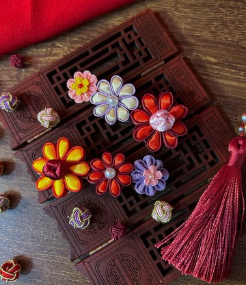 (細工布花 x 中國風) 花紐/盤扣 彈簧髮夾