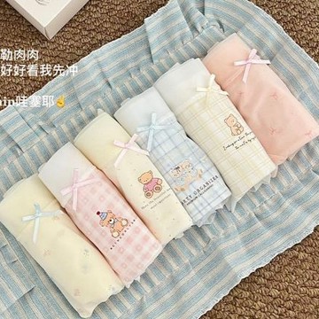附發票~台灣現貨【1606】6件組 日系甜美印花面膜褲 冰絲 透氣 超薄 女中低腰內褲