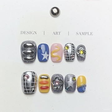 ✨Hannah✨純手工穿戴甲小紅書爆款ins風辣妹魔鏡粉手繪星星指甲片美甲精緻穿戴甲 XKDS