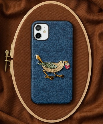 3D 刺繡智慧型手機保護殼 iPhone12 PU 皮革 William Morris 貓動物 09:NAG1362