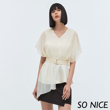 SO NICE【特惠】不對稱拼接雪紡上衣｜都會時尚女裝【75331035】