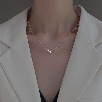 銀奧925純銀四芒星項鏈女年新款潮鎖骨鏈ins冷淡風秋冬毛衣鏈
