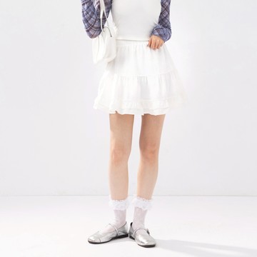 QUEENSHOP_F 雙層荷葉剪接造型短裙 兩色售 S/M 現+預 【03010920】