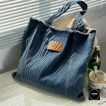 【米蘭精品】手提包帆布肩背包-韓版ins水洗牛仔女包包1色74jn33