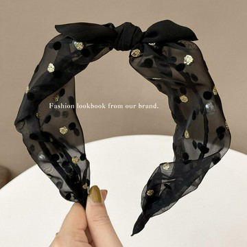 波點歐根紗蝴蝶結發箍女頭箍發卡發帶夏季薄款網紅年新款頭飾