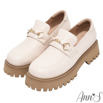 Ann’S經典馬銜扣-顯瘦輕量厚底樂福鞋5cm-米白