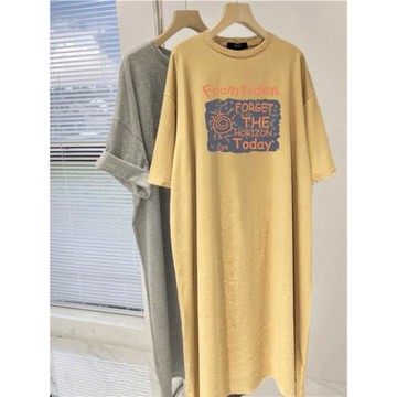 大碼女裝純棉短袖t恤連衣裙子夏季上衣胖mm遮肚減齡顯瘦過膝長裙