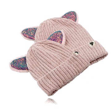 親子帽子母子母女針織毛線帽寶寶貓耳朵兒童女春秋薄款秋冬季百搭