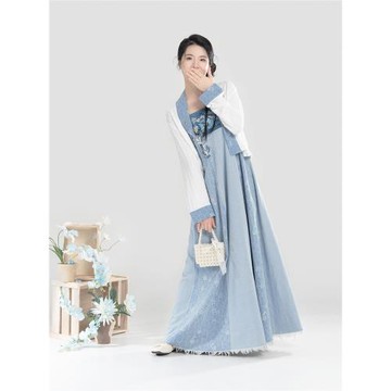 織造司[棲雪]新中式國風針織對襟短開衫上衣吊帶齊胸連衣裙兩件套