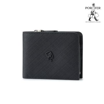 PORTER INTERNATIONAL - 線性質感度TRAVERSE真皮雙折零錢短夾 - 黑