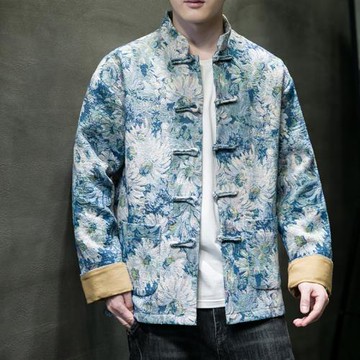 唐裝男春秋季中國風男裝加厚外套復古風青年大碼漢服中山裝夾克潮