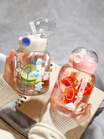 簡約高顏值帶吸管水杯夏季兒童學生可愛塑料防摔喝水杯小巧便攜女