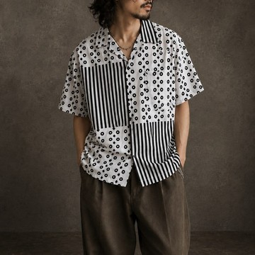 日本復古和服襯衫 / 開領露營襯衫 / 寬鬆襯衫