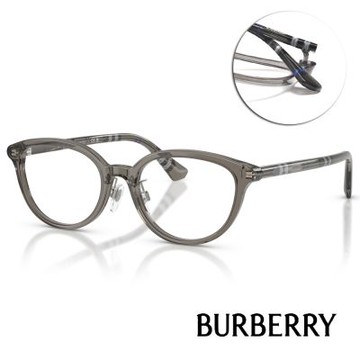 BURBERRY經典格紋 圓框 光學眼鏡/深透灰#B2435D 4160-50mm