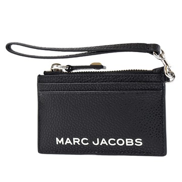 MARC JACOBS 白字LOGO荔枝紋手掛拉鍊證件/零錢包-黑色