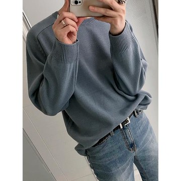 MRCYC男士圓領毛衣長袖秋季韓系寬松潮流純色套頭針織衫上衣男裝