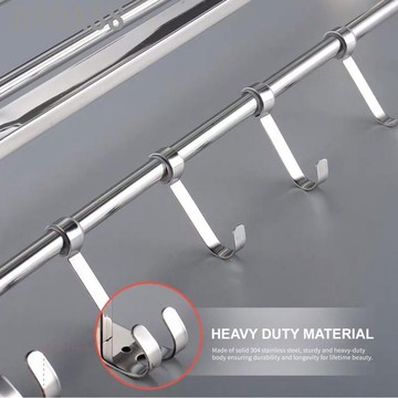 jiadass 毛巾架不銹鋼雙層置物架壁掛式可折疊帶掛鉤浴室銀色