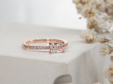 莫桑鑽石戒指 | 純銀戒指 | 長方鑽石 | 玫瑰金戒指 | 叠戴戒指